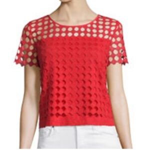 Tory Burch Shirt Linen Lace Short Sleeve Tee XS